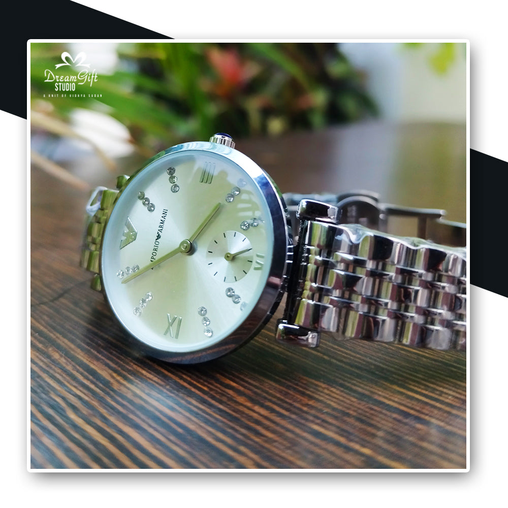 Armani style Luxury silver Wrist watch for her