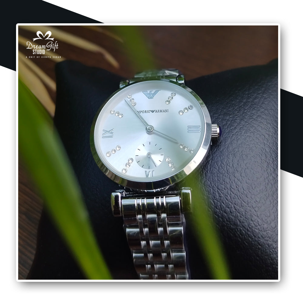 Armani style Luxury silver Wrist watch for her