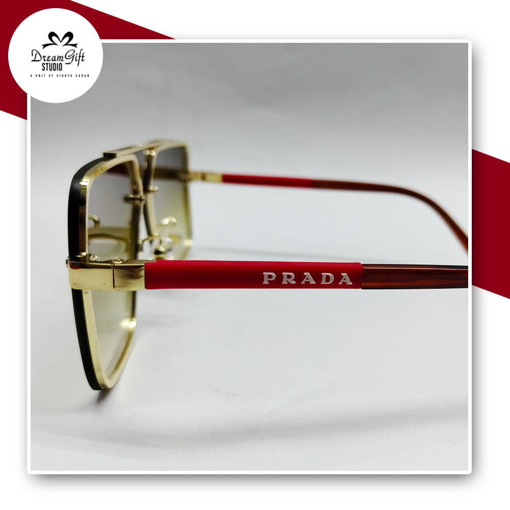 Prada Inspired Gold-Rimmed Sunglasses – Gradient Brown Shield Lens