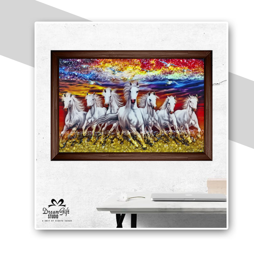 Majestic 7 Horses Resin Art Panel | 19×27 inches Landscape