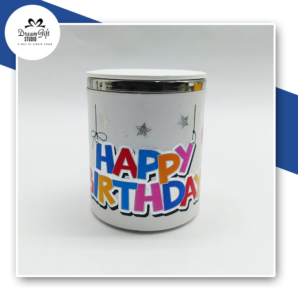 White Steel-Inner Mug with “Happy Birthday” Print & Closable Lid – Gift Ready
