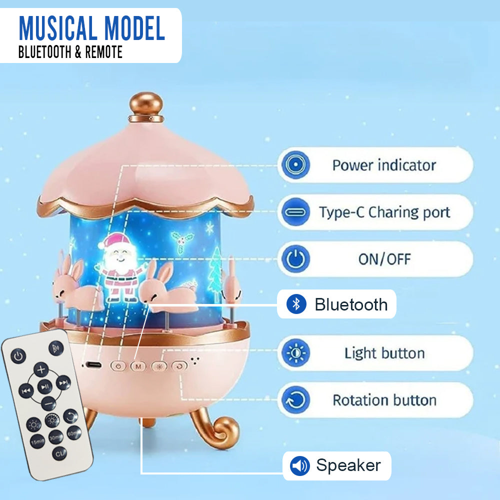 Bunny’s Carousel Rotating Night Light – LED Bunny Projector Lamp for Baby Room