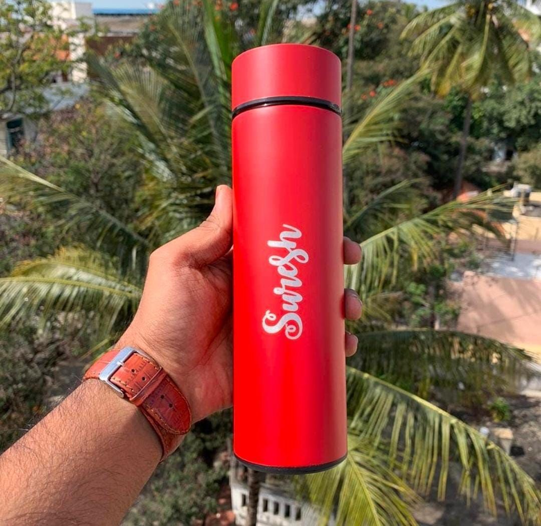 customised led temperature bottle in red color