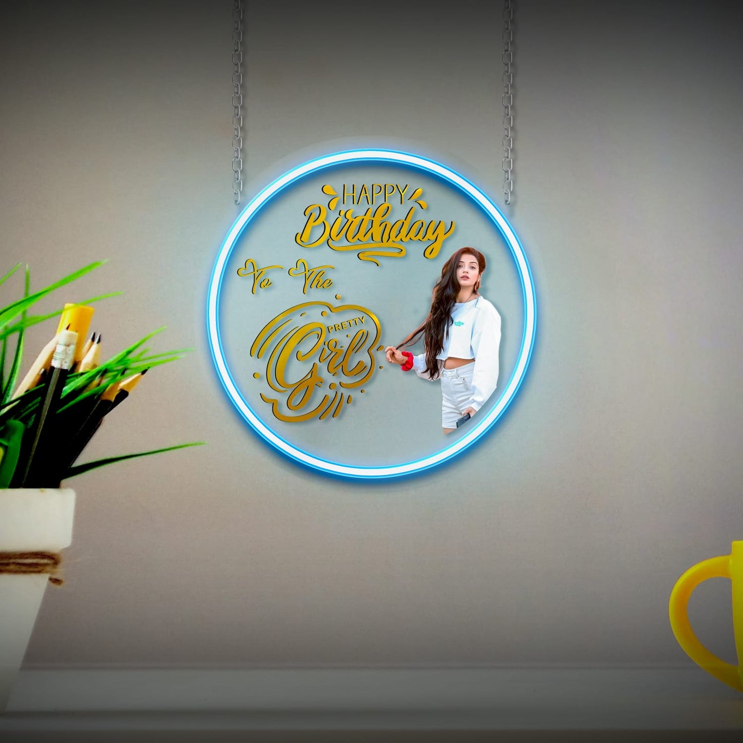 customised neon sign wall hanging with photo and text