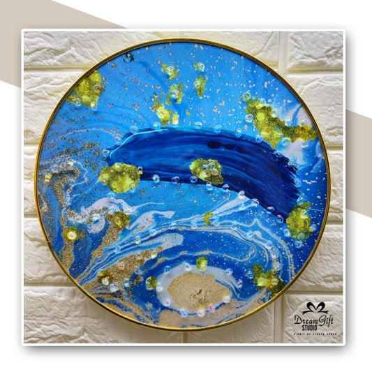 Modern Splash Resin Art | 12×12 inches Round | Sleek Metal Frame