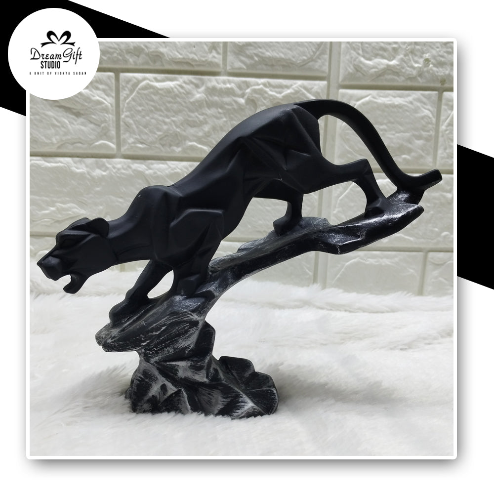 Modern Art Panther Sculpture in Silver Black Finish"