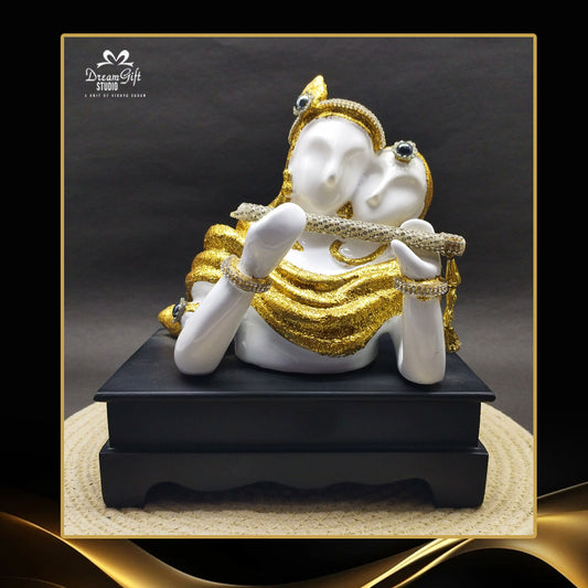 Eternal Melody – Radha Krishna Modern Art Sculpture in White & gold
