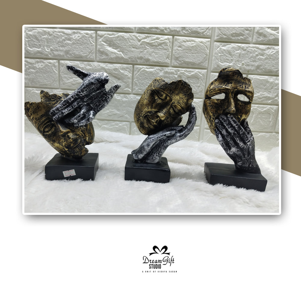 🧿 Modern Art “3 Wise Faces” Resin Sculpture Set – Speak, See & Hear No Evil