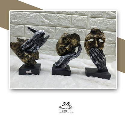 🧿 Modern Art “3 Wise Faces” Resin Sculpture Set – Speak, See & Hear No Evil
