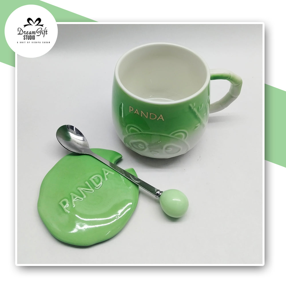 Green Panda Mug  — Ceramic Lid with Matching Spoon