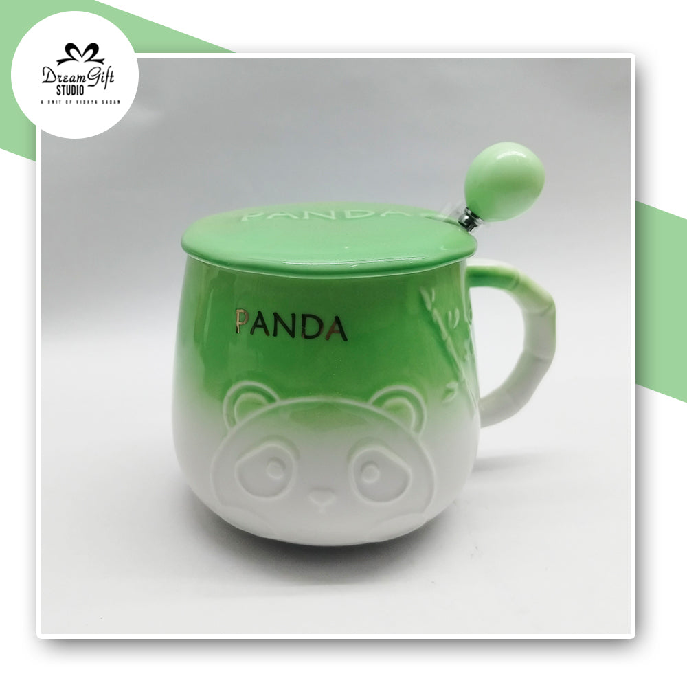 Green Panda Mug  — Ceramic Lid with Matching Spoon