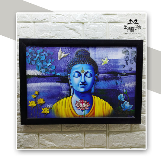 Blue Aura Buddha Wall Art Frame | 14×20 inches | Black Border