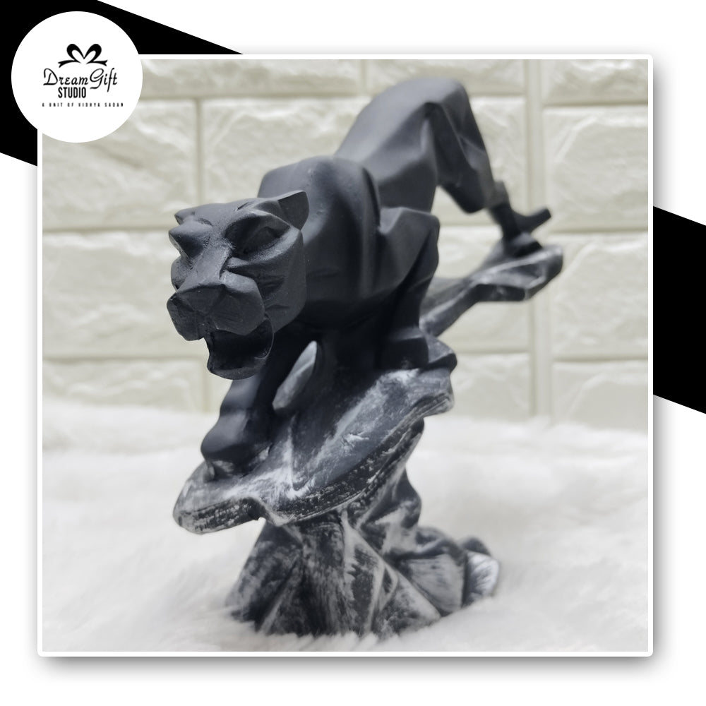 Modern Art Panther Sculpture in Silver Black Finish"