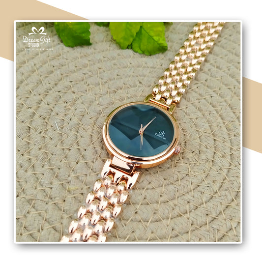 CK Style Rosegold Chain Black Dial Premium wrist Watch for Her