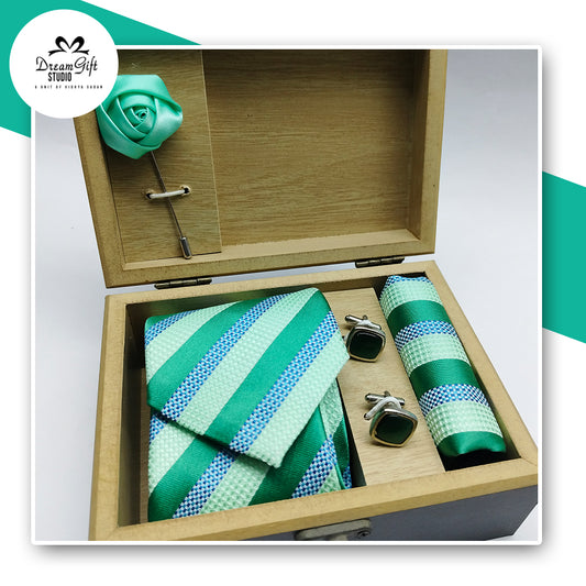 Luxe Green Tie & Accessory Set in Wooden Gift Box
