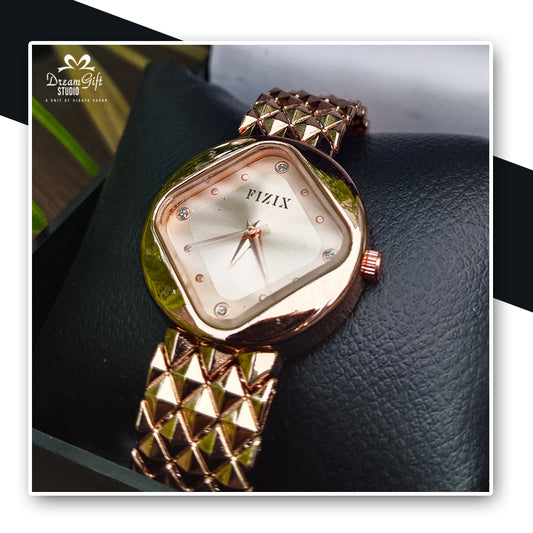 FIZIX Elegant Watch Rose Gold & Textured Strap