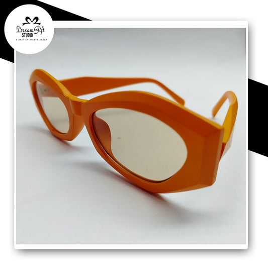Bold Orange Retro Cat-Eye Sunglasses – Chunky Frame with Light Brown Tinted Lenses