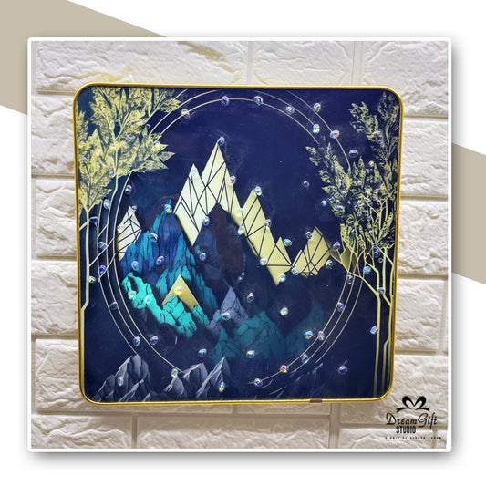 Modern Nature Square Resin Art | 12×12 inches | Sleek Metal Frame