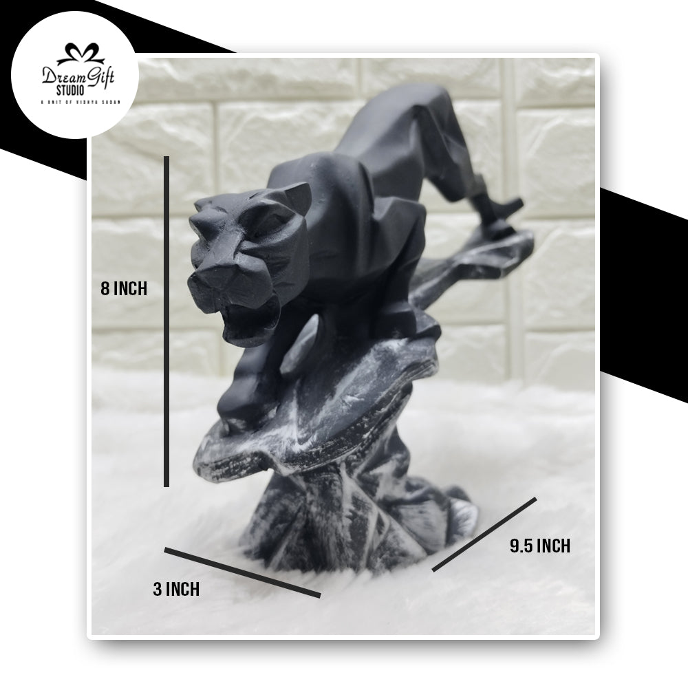 Modern Art Panther Sculpture in Silver Black Finish"