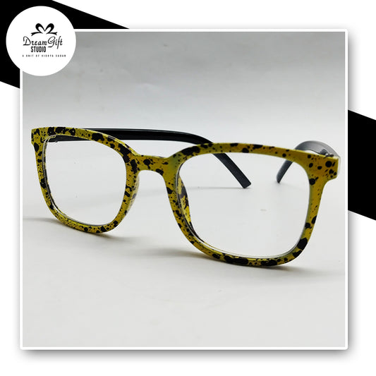 Yellow & Black Splatter Frame Clear Glasses – Artistic Retro Square Eyewear