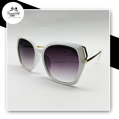 Square Sunglasses – White Frame with Gradient Black Lenses & Gold Accent Temples