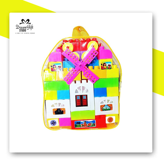 Colorful Building Blocks Set with Windmill and House Elements