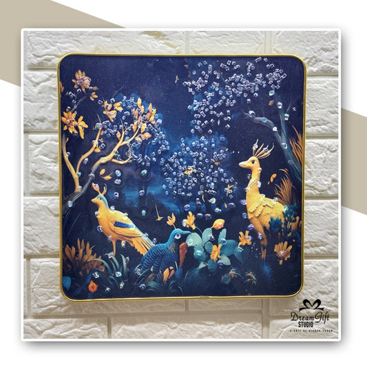 Modern Nature Square Resin Art | 12×12 inches | Sleek Gold Metal Frame