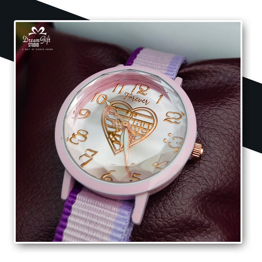 Stylish Forever Quartz Watch with Pink Case, Heart Dial & Dual-Tone Strap