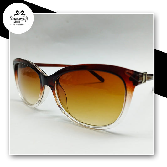 Ombre Brown Cat-Eye Sunglasses with Transparent Frame Edges and Gradient Amber Lenses