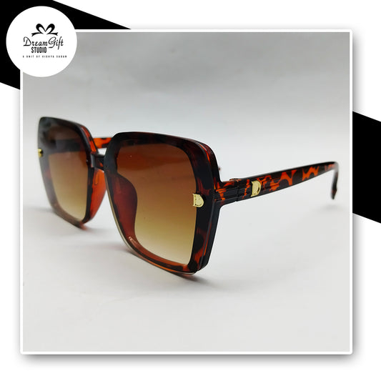 Square Sunglasses with Gold Stud Accents and Brown Gradient Lenses