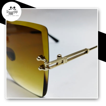 Maybach Rimless Square Sunglasses with Gold Accents and Yellow-Brown Gradient Lenses