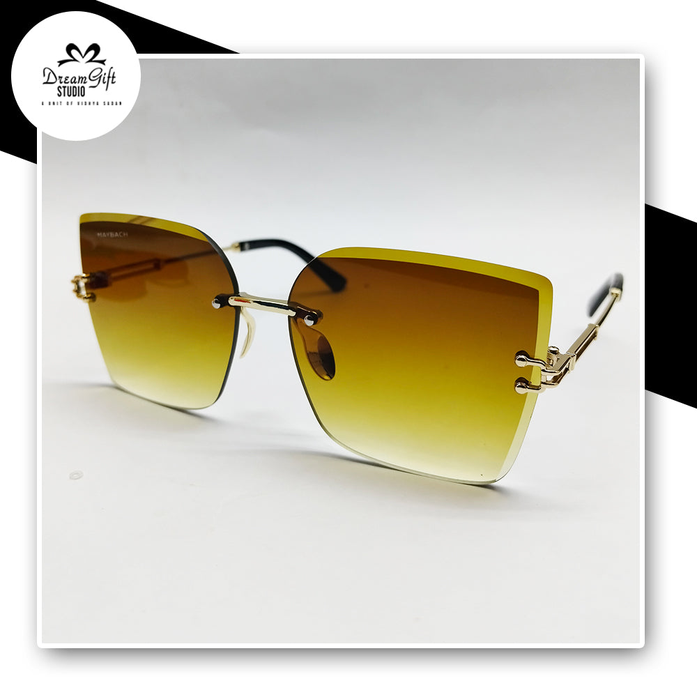 Maybach Rimless Square Sunglasses with Gold Accents and Yellow-Brown Gradient Lenses