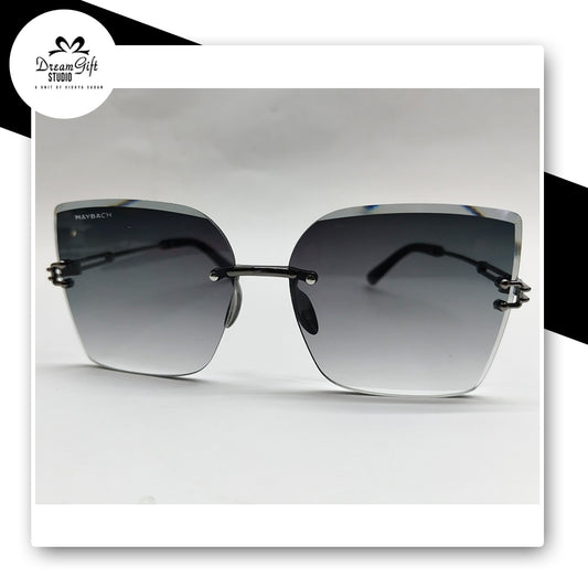 Maybach Rimless Square Sunglasses with Black Accents and Black Lenses