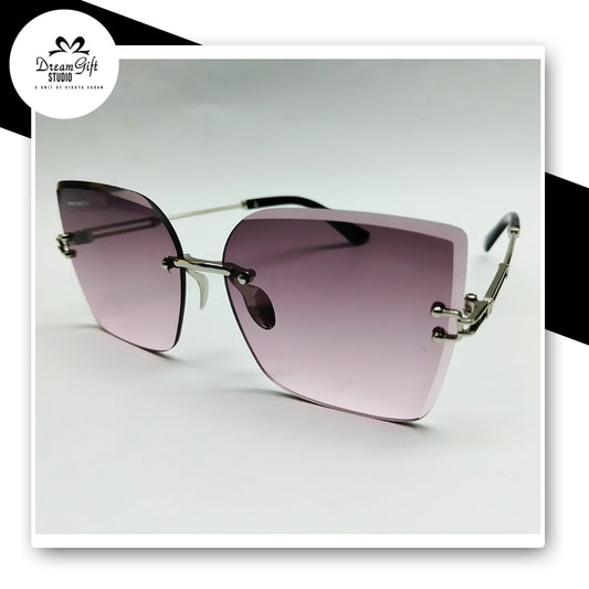 Maybach Rimless Square Sunglasses with Silver Accents and Pink Lenses