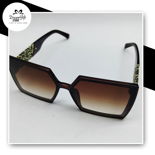 Square Brown Gradient Sunglasses with Leopard Print Temples
