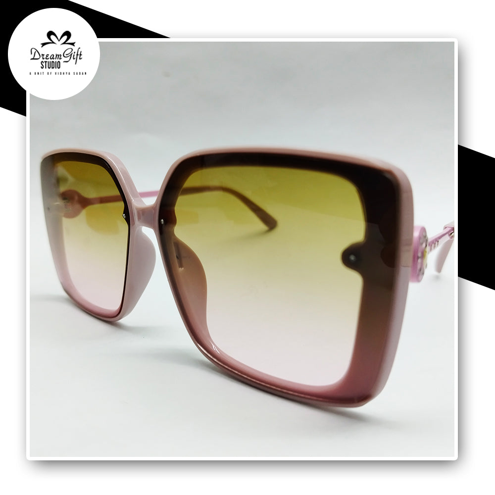 Oversized Pink Frame Sunglasses with Yellow Gradient Lens