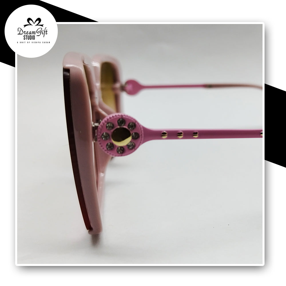 Oversized Pink Frame Sunglasses with Yellow Gradient Lens