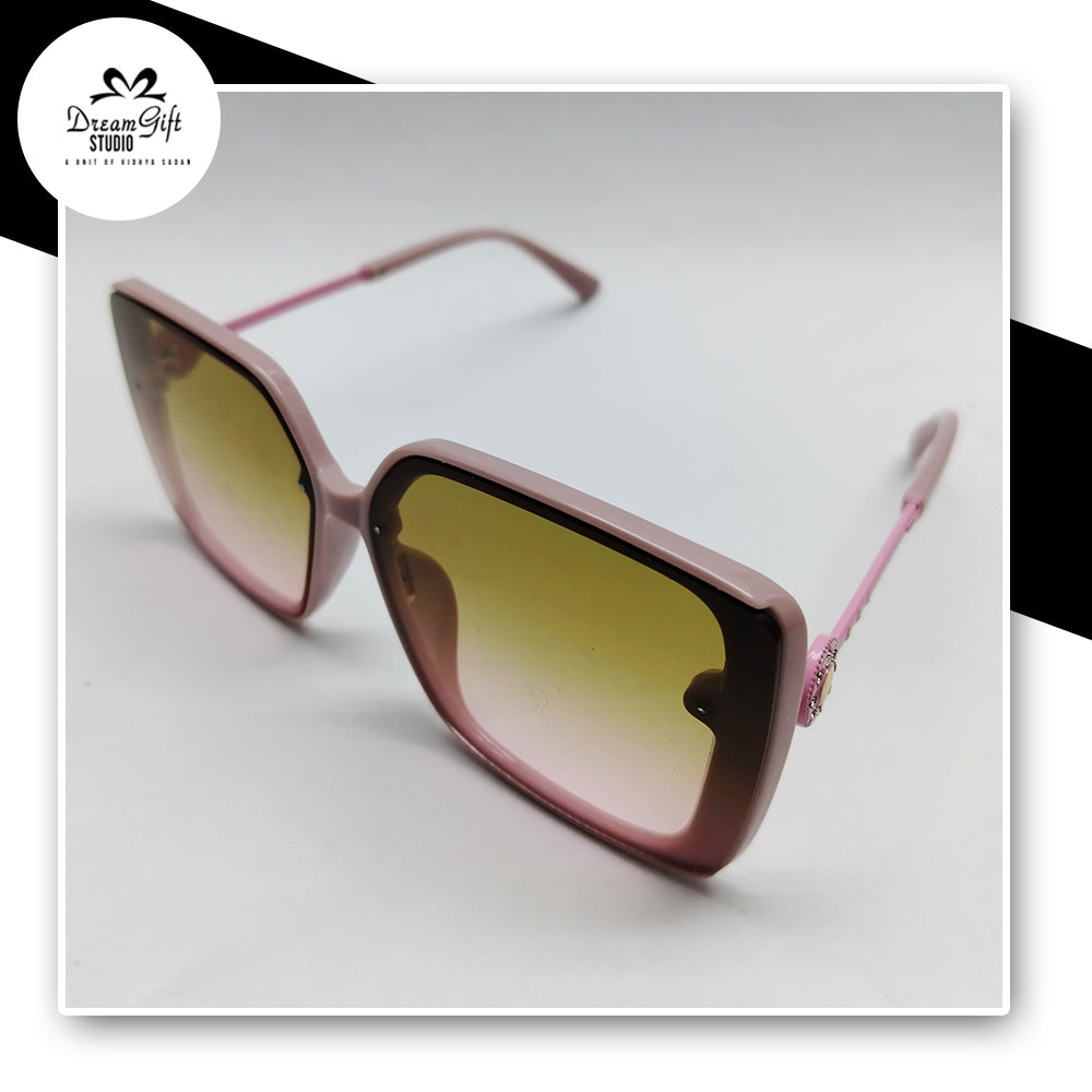 Oversized Pink Frame Sunglasses with Yellow Gradient Lens