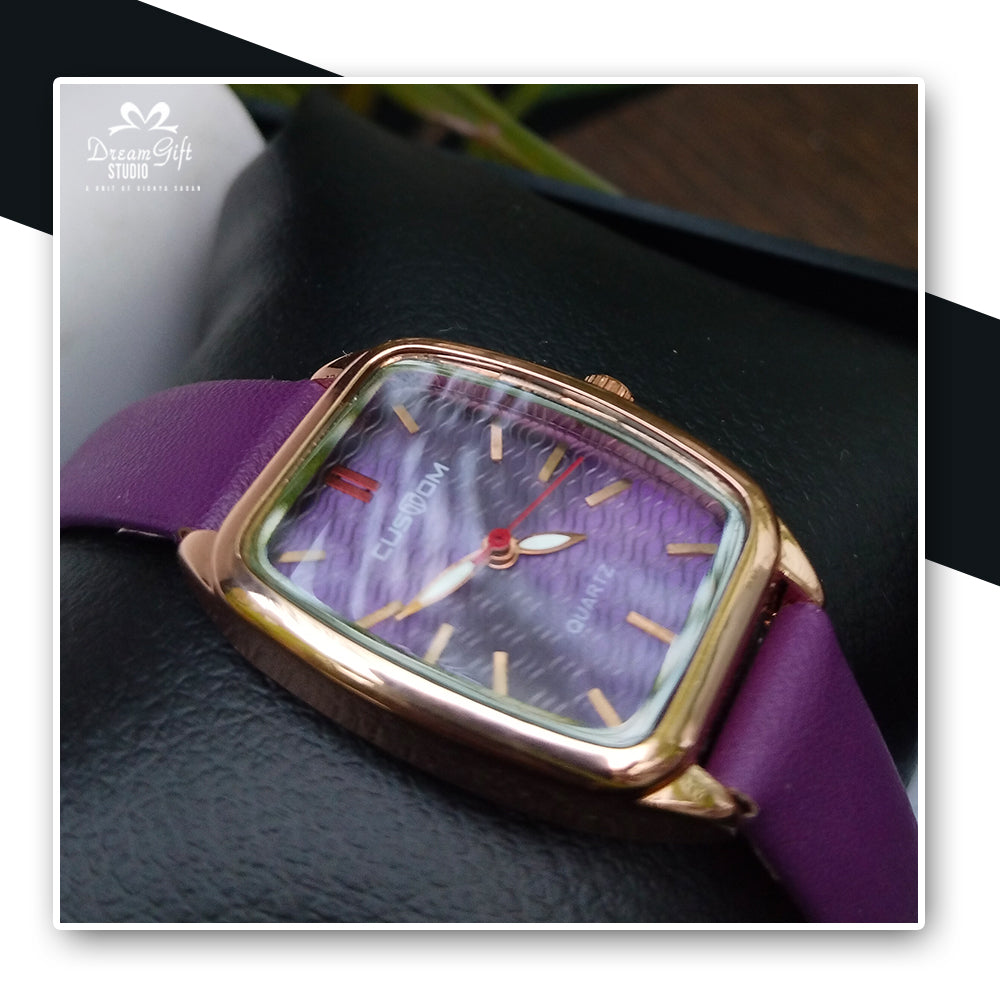 Stylish purple dial and strap with a rose gold case