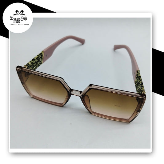 Transparent Brown Oversized Sunglasses with Leopard-Print Pink Temples