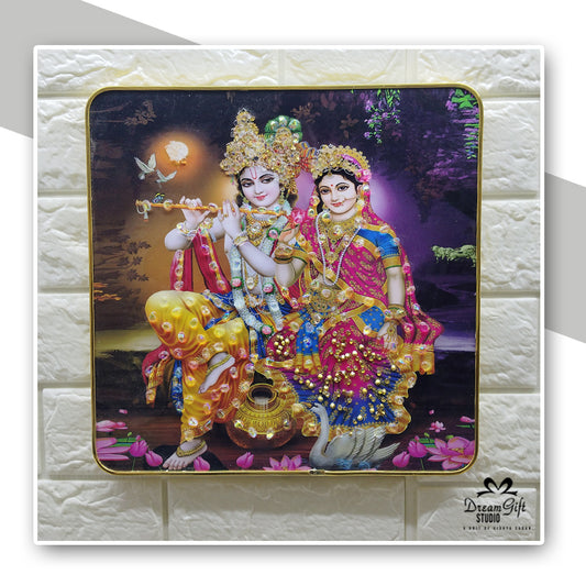 Radha Krishna Resin Art | 12×12 inches Square | Sleek Metal Frame