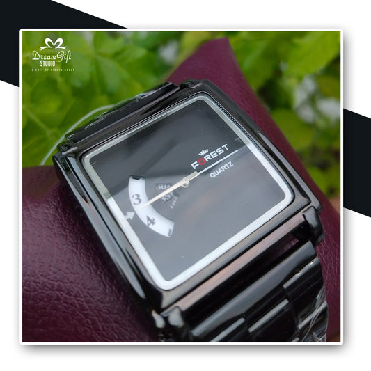 FOREST Black Dial Watch Sleek and modern rotating dial, and metal strap
