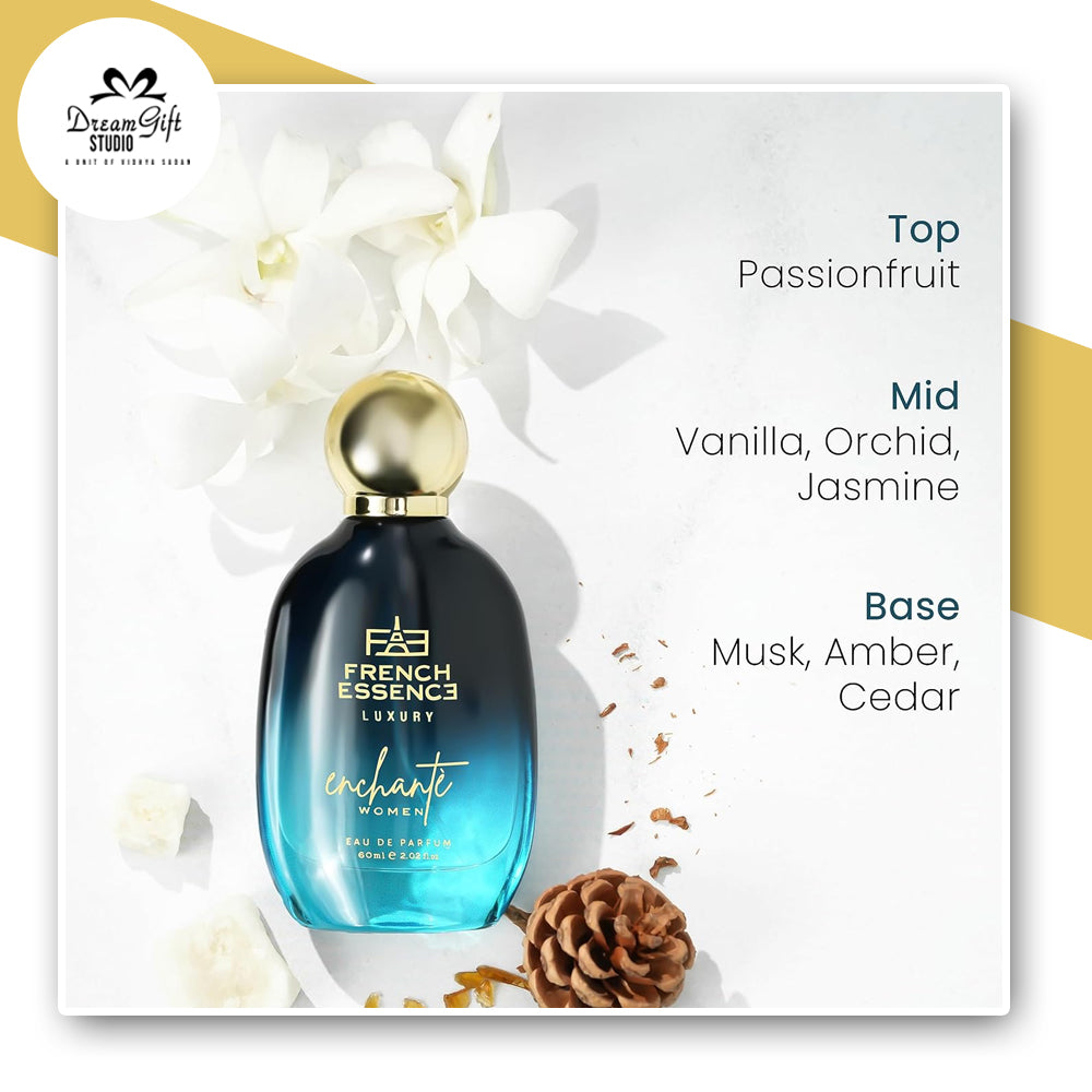 French Essence Enchante Eau de Parfum for Women – Premium Perfume with Passion Fruit & Vanilla, Long-Lasting Fresh Scent (60ml)