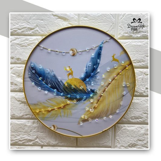Feather Harmony Resin Art | 12×12 inches Round | Sleek Metal Frame