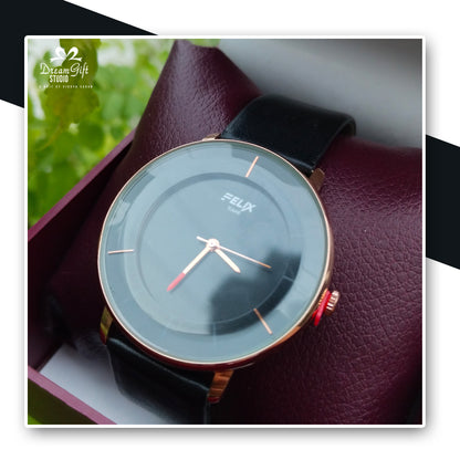 Felix Sleek and minimal, black-dial watch with rose gold accents