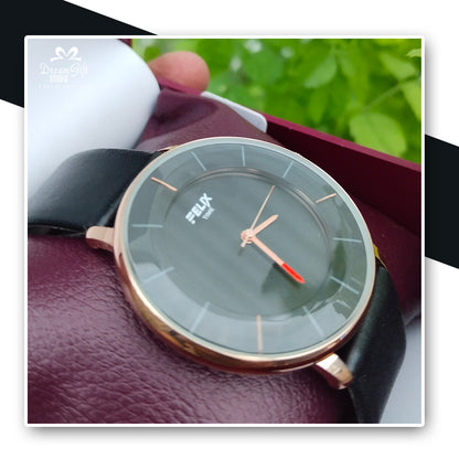 Felix Sleek and minimal, black-dial watch with rose gold accents