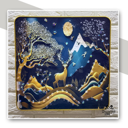Moonlit Wilderness Resin Art | 12×12 inches Square | Sleek Metal Frame