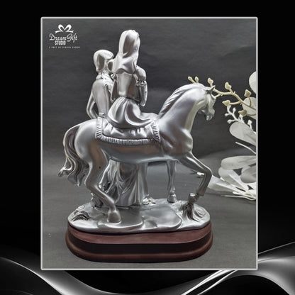 "Timeless Bond" – Silver-Plated Couple with Horse Artistic Statue