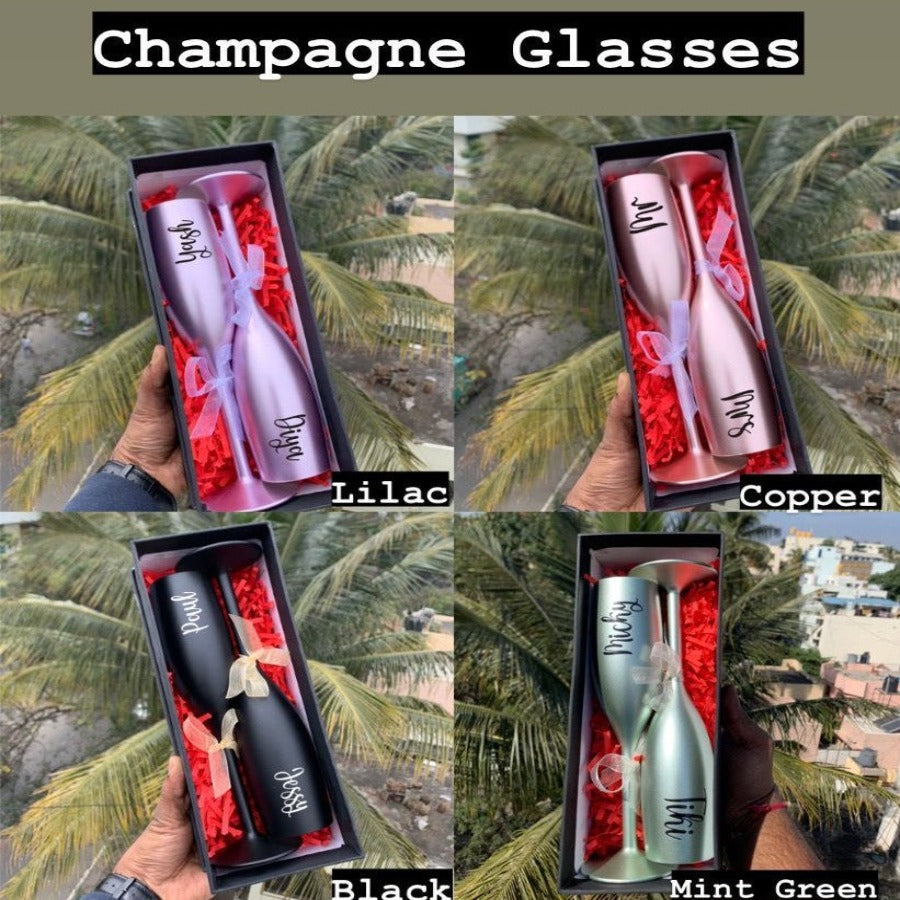 couple champagne glasses in 4 colors