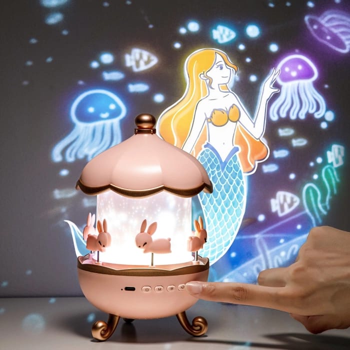 Bunny’s Carousel Rotating Night Light – LED Bunny Projector Lamp for Baby Room